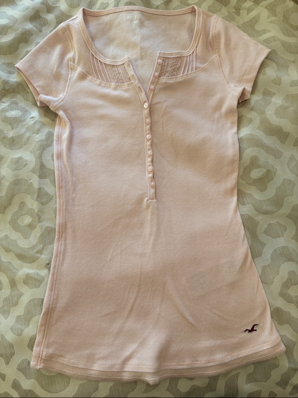 Hollister Pale Pink Button-Front Henley Ribbed Top